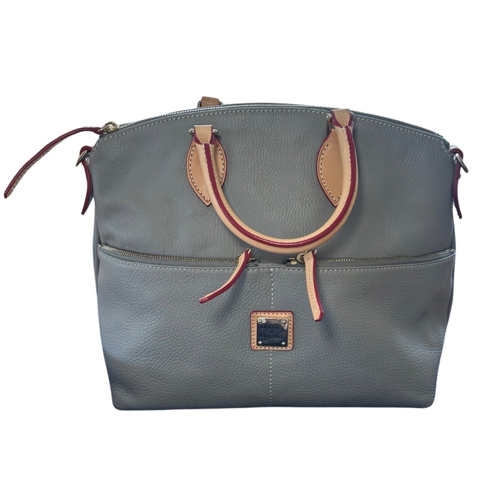 Dooney & Bourne Gray Leather Tote Bag with Tan Trim